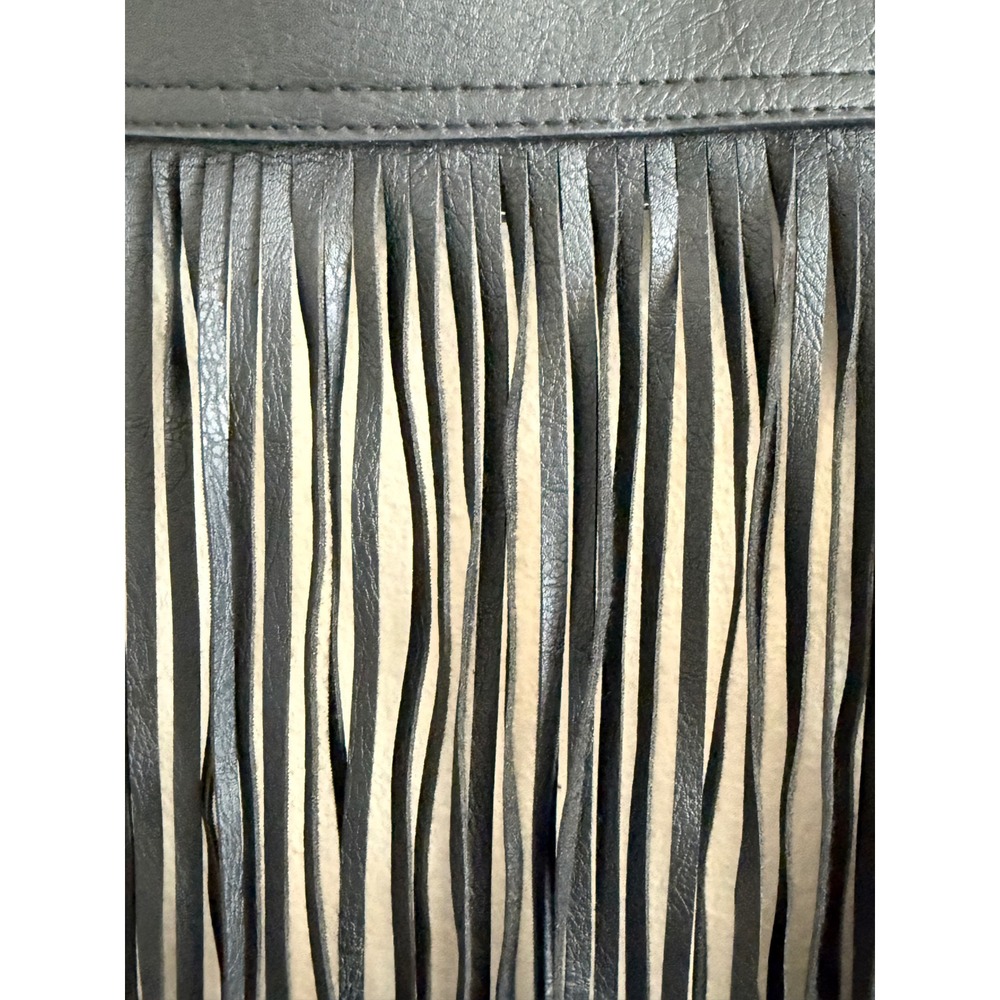 Western‎ Black Faux Leather Fringe Belt Skirt Double Buckle Festival Cowgirl - Picture 6 of 8